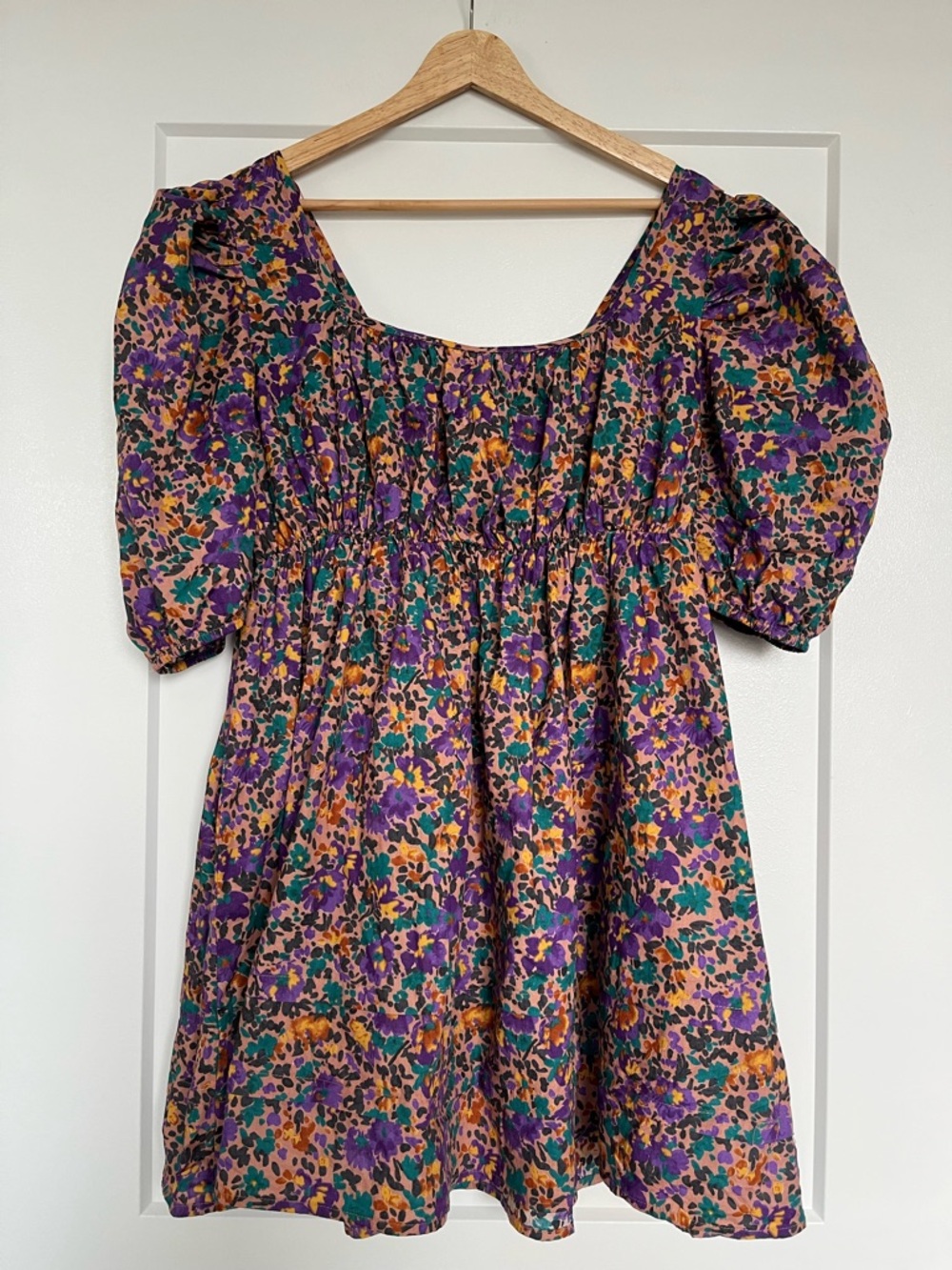 Pinch Floral Puff Sleeve Smocked Babydoll Mini Dress Cottagecore Size M
